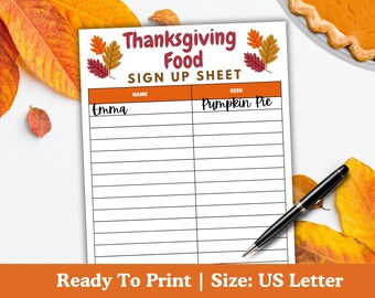 Thanksgiving Food Sign Up Sheet, Thanksgiving Meal Planner, Thanksgiving Dinner Planner, Friendsgiving Dinner Organizer, Side Dish List