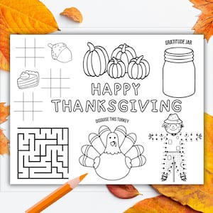 Thanksgiving activity placemat, Thanksgiving coloring placemat for kids, Thanksgiving activity for classroom, Thanksgiving place mat