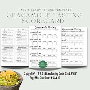 Cinco De Mayo Guacamole Contest score card, Guacamole Rating Card,  Guacamole Tasting, Guacamole rating sheet, Dip Contest, Guac Off
