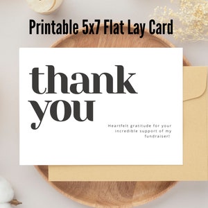 Gracias por su apoyo Tarjeta plana imprimible para recaudación de fondos 5x7, Tarjeta de agradecimiento simple para donantes, Tarjeta de agradecimiento de donante, Gracias por donación