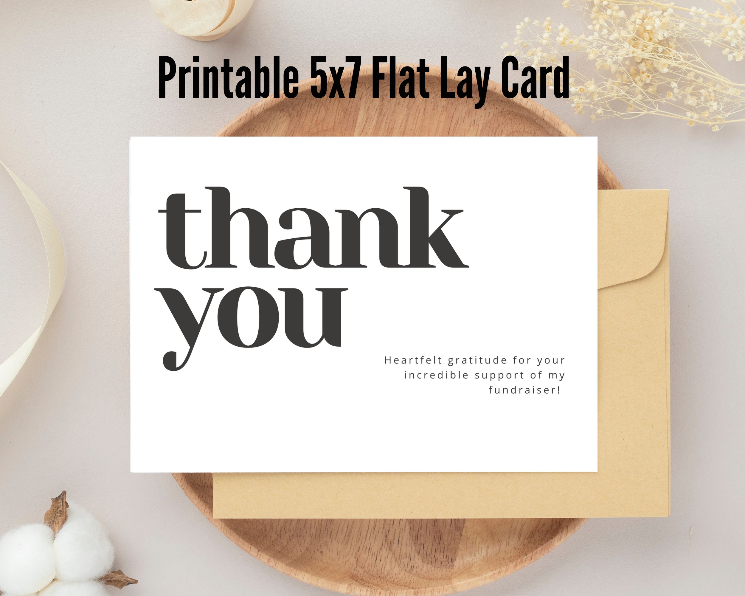 Thank You for Your Support Fundraiser 5x7 Printable Flat Card, Simple ...