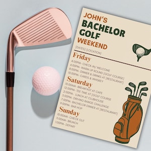 Sjabloon golf bachelor reisplan, bewerkbaar golf bachelor weekend schema, golfreis planner sjabloon, golf reisplan, reisroute