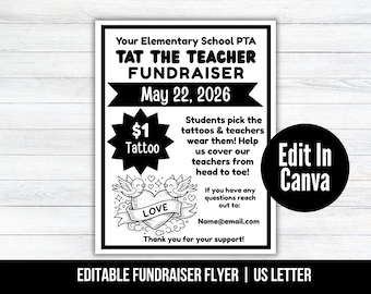 Bewerkbare flyer voor Tat the Teacher-inzamelingsactie, Tat A Teacher-inzamelingsactie, PTA school, PTO-evenementflyersjabloon, leuk fondsenwervingsevenement voor school