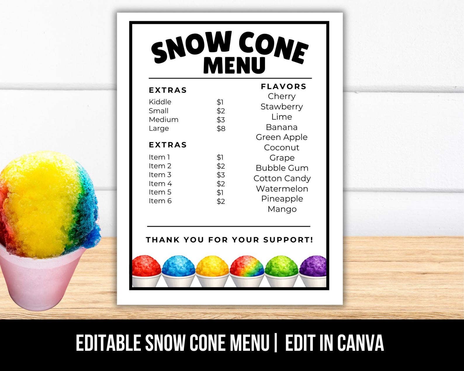 Editable Snow Cone Menu Price List Template, Shaved Ice Menu, Snowball ...
