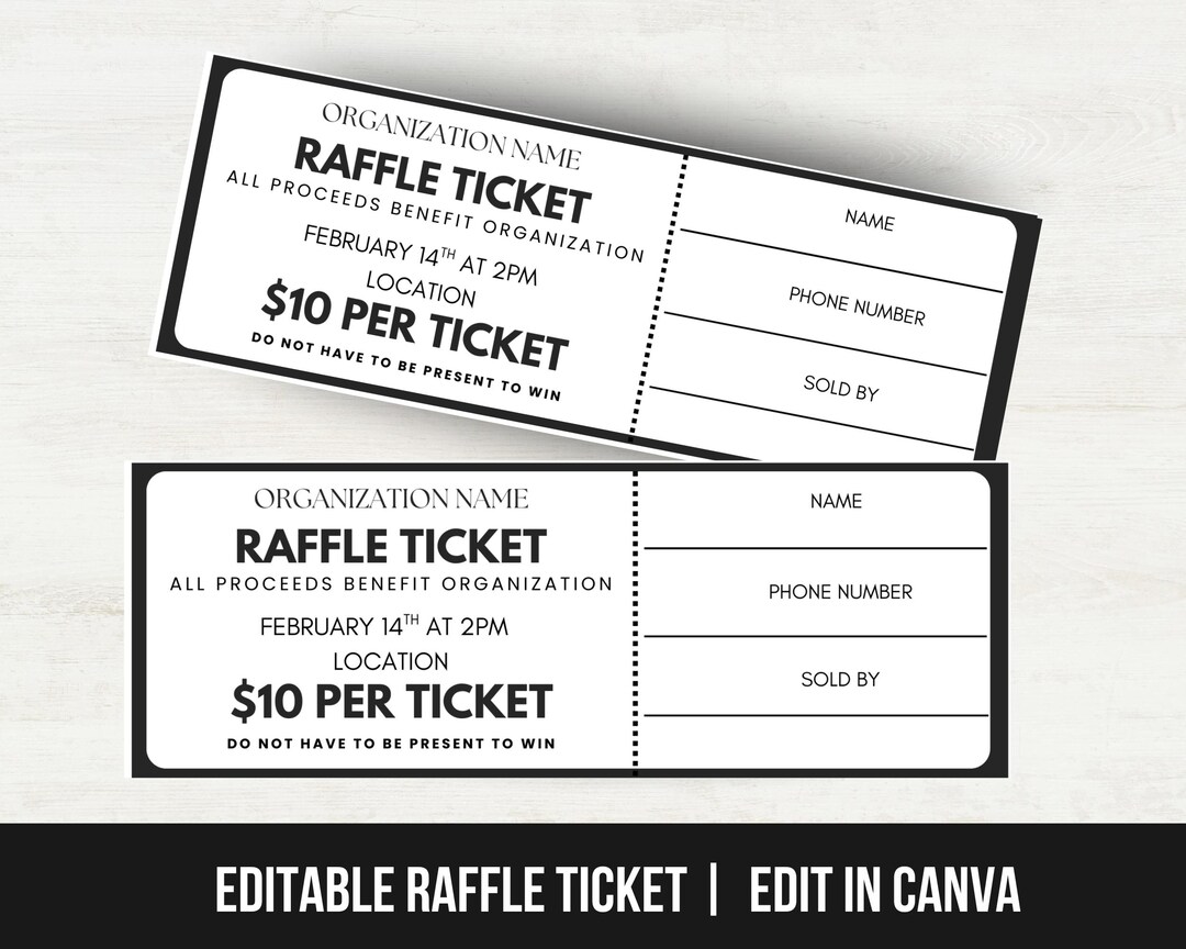 Pta Raffle Editable Raffle Ticket Fundraiser Template, Raffle Fundraiser Ticket ...