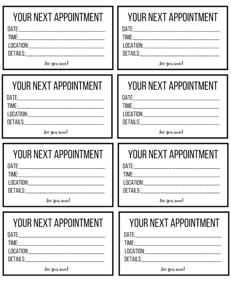 Appointment Reminder Cards for Small Business, Business Card, Next Appointment Reminder Cards for Small Business, Business Card, Next