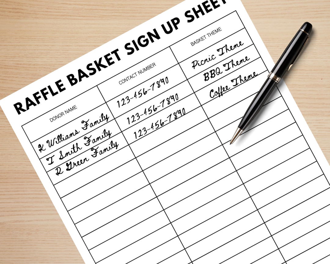Landscape Raffle Register Raffle Basket Sign up Sheet, Raffle Basket Fundraiser Sign up Form ...