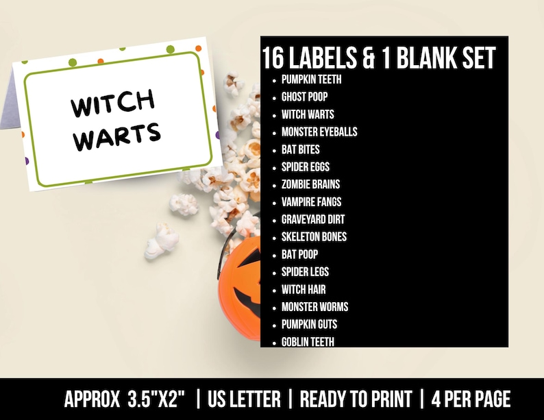 Halloween Popcorn Bar Sign and Popcorn Bar Topping Labels , Spooky ...