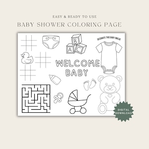 Baby Shower coloring placemat, Baby Shower Coloring Page, Baby Shower activity placemat, Baby shower games for kids, baby shower favor