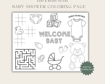 Baby Shower coloring placemat, Baby Shower Coloring Page, Baby Shower activity placemat, Baby shower games for kids, baby shower favor