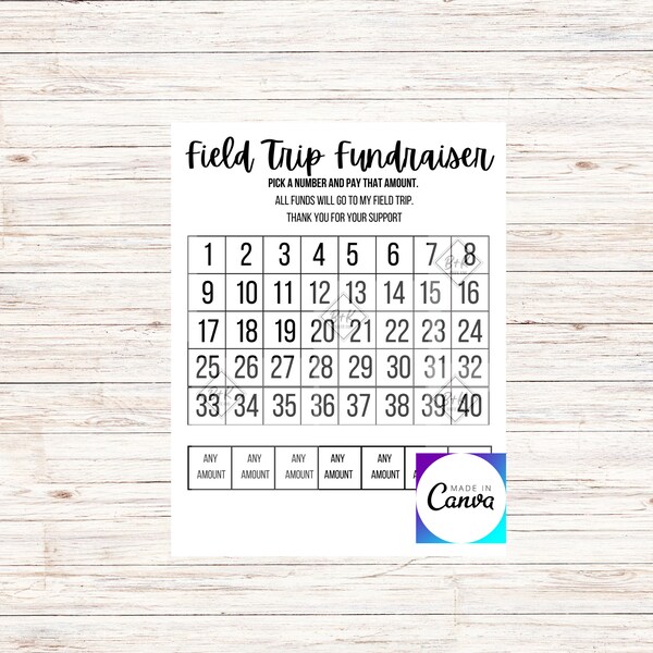 Editable Fundraiser Template, Fill my board for field trip, Black out my Board, Donation Fundraiser Printable, Raise Money,