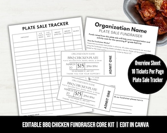 Bewerkbare BBQ Chicken Plate-inzamelingsset, kaartsjabloon bordverkoop, verkooptelblad, overzicht inzamelingsactie, kerk, school, TA, booster