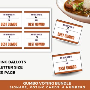 Gumbo Party-röstkit, Gumbo-röstkort, Gumbo-tävlingens röstkort, Bästa Gumbo-tävlingen, Gumbo-tävlingen, Gumbo-middag, Gumbo-matlagningstävlingen