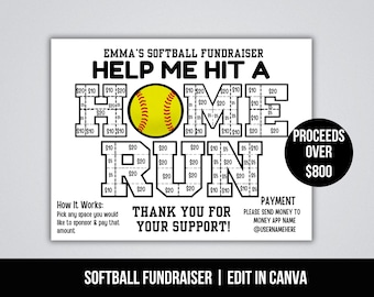 Bewerkbare softbalinzamelingsactie, softbalverduisteringsbordset, reissoftbalinzamelingsactie voor toernooi, Fill my softbal, Sponsor mijn seizoen