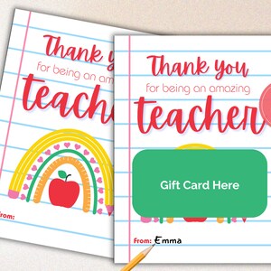 Titolare della carta regalo di apprezzamento per l'insegnante stampabile, biglietto di ringraziamento di fine anno per l'insegnante, regalo per gli insegnanti, regalo per l'insegnante, biglietto di apprezzamento