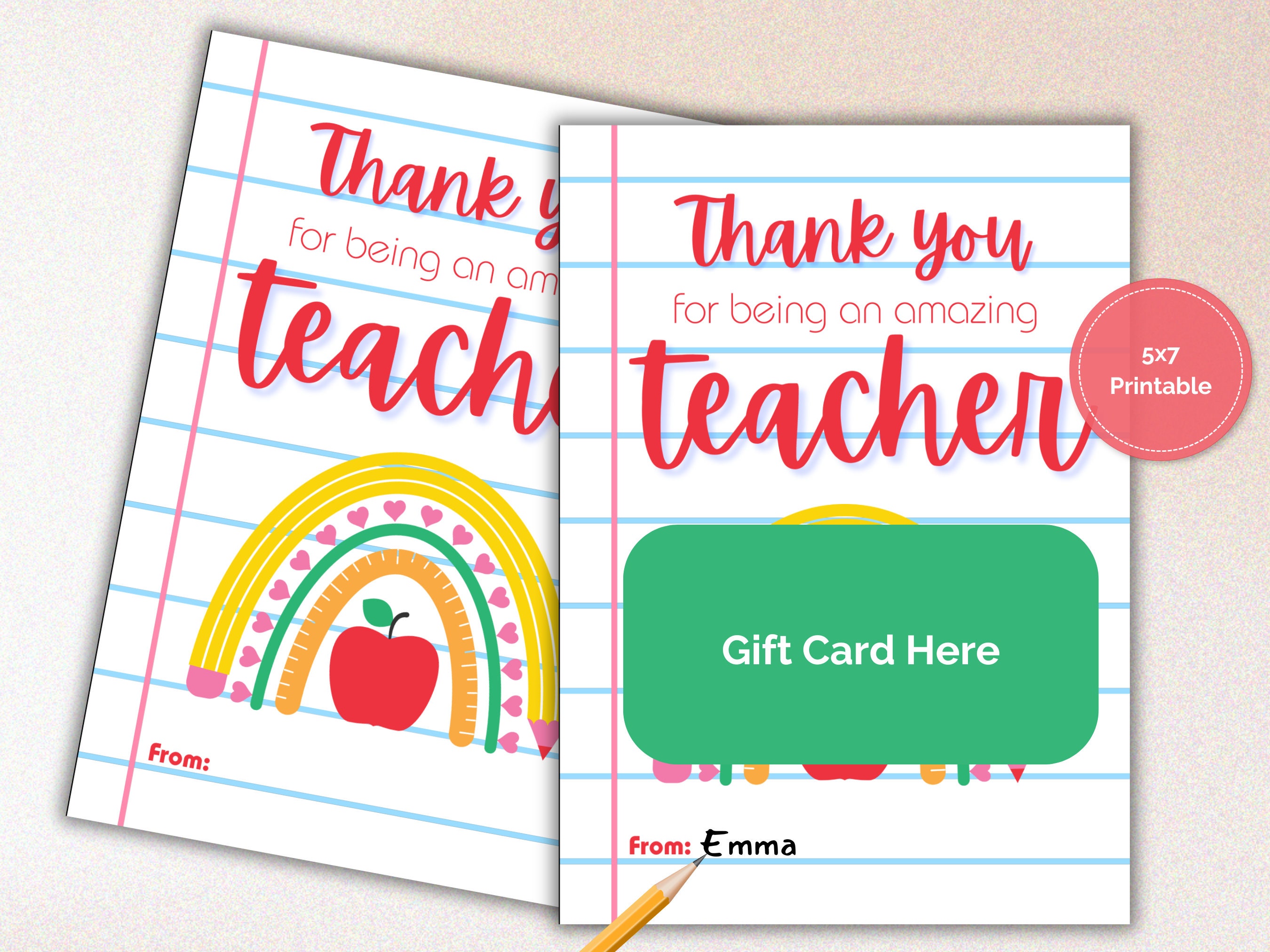 Teacher Appreciation Gift Card Holder Printable, End of Year Thank You ...