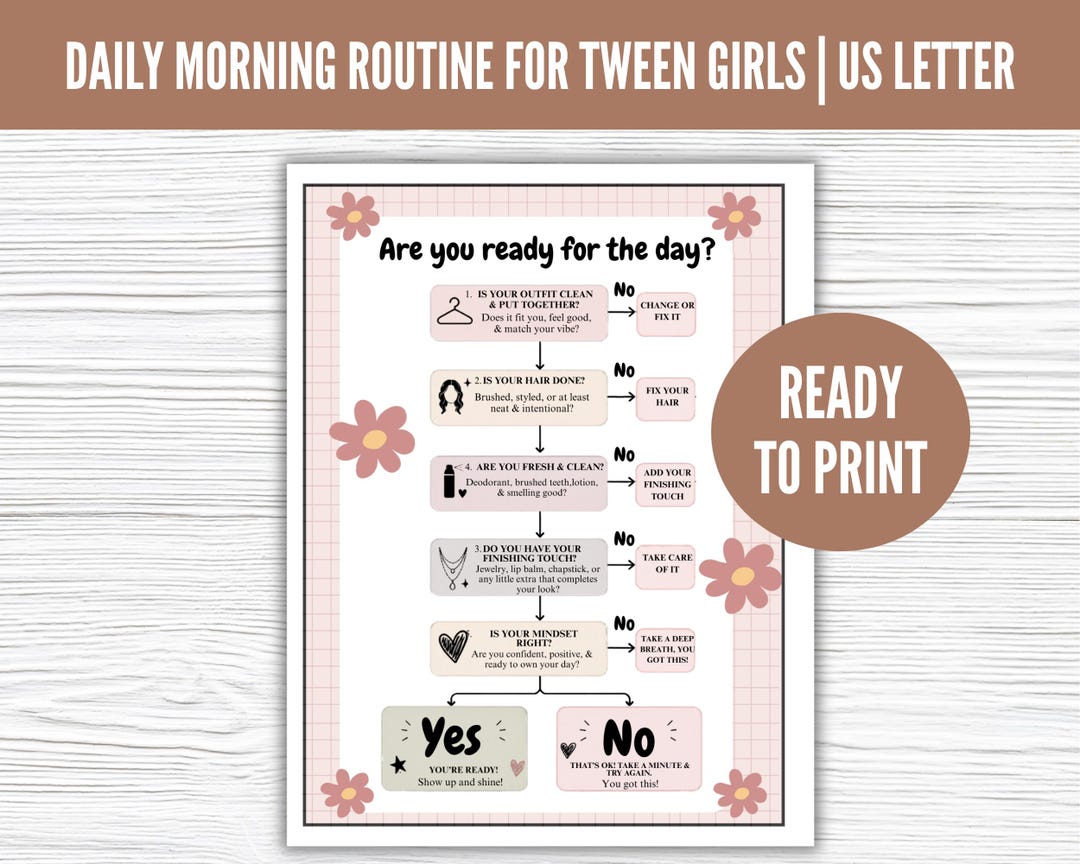Tween Morning Routine Cold Tween Girl Daily Routine Checklist Chart, Tween Girl Morning Checklist ...