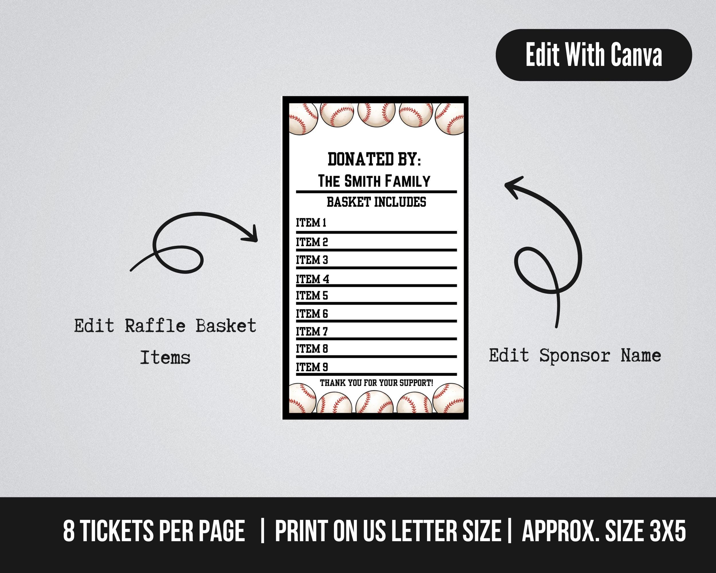 Editable Raffle Tag Editable Baseball Raffle Basket Tags, Silent Auction Tag Template ...