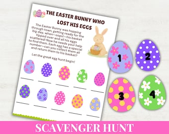 Búsqueda del tesoro de huevos de Pascua para niños, juego de búsqueda de Pascua para fiesta en el aula, actividad en el aula para fiesta de Pascua, juego de Pascua de último minuto para niños