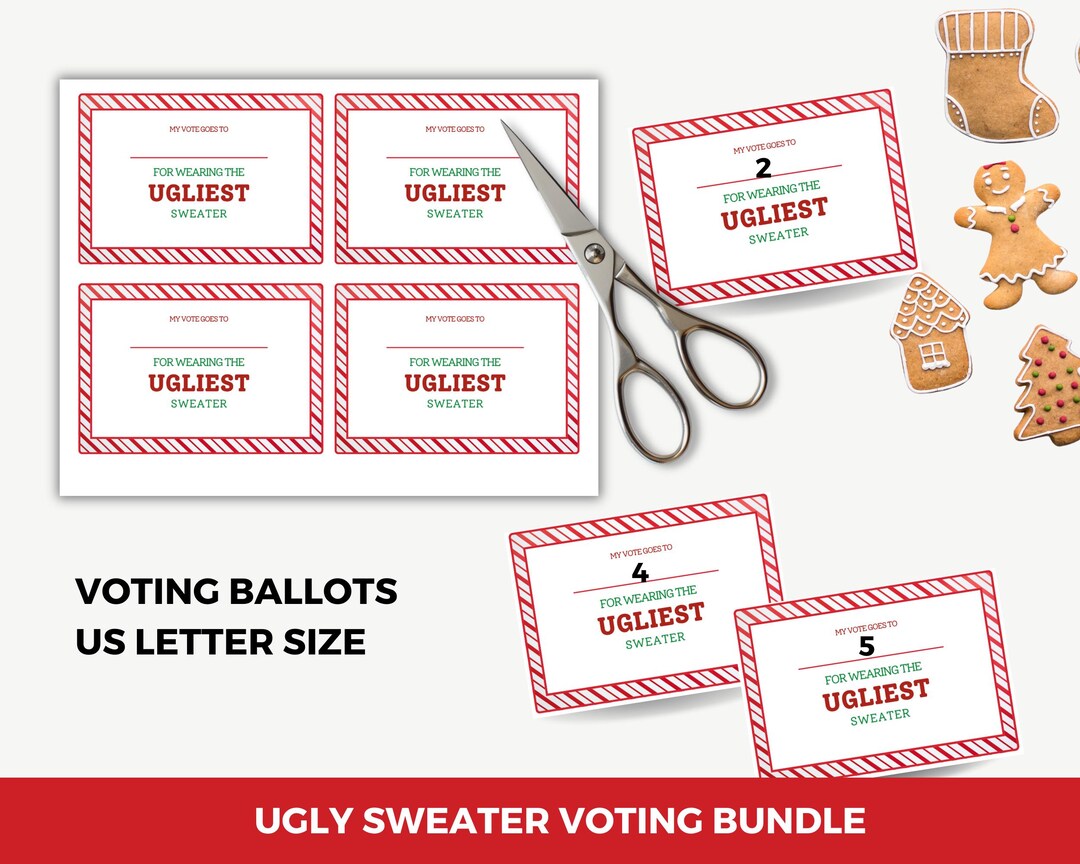 Ugly Sweater Voting Ballot Kit , Ugly Sweater Vote Cards, Tacky Sweater ...