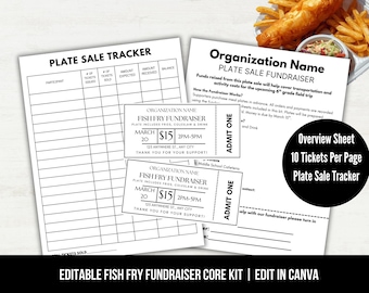 Bewerkbare fish Fry fundraiserkit, kaartsjabloon bordverkoop, verkooptelblad, overzicht inzamelingsactie, kerk, school, PTA, booster