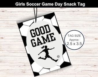Game Day Girls Soccer Snack Tags voor team, voetbalteam snackstag, meisjesvoetbaltags voor snacks, voetbalvoedseletiket, voetbalsnacktastags