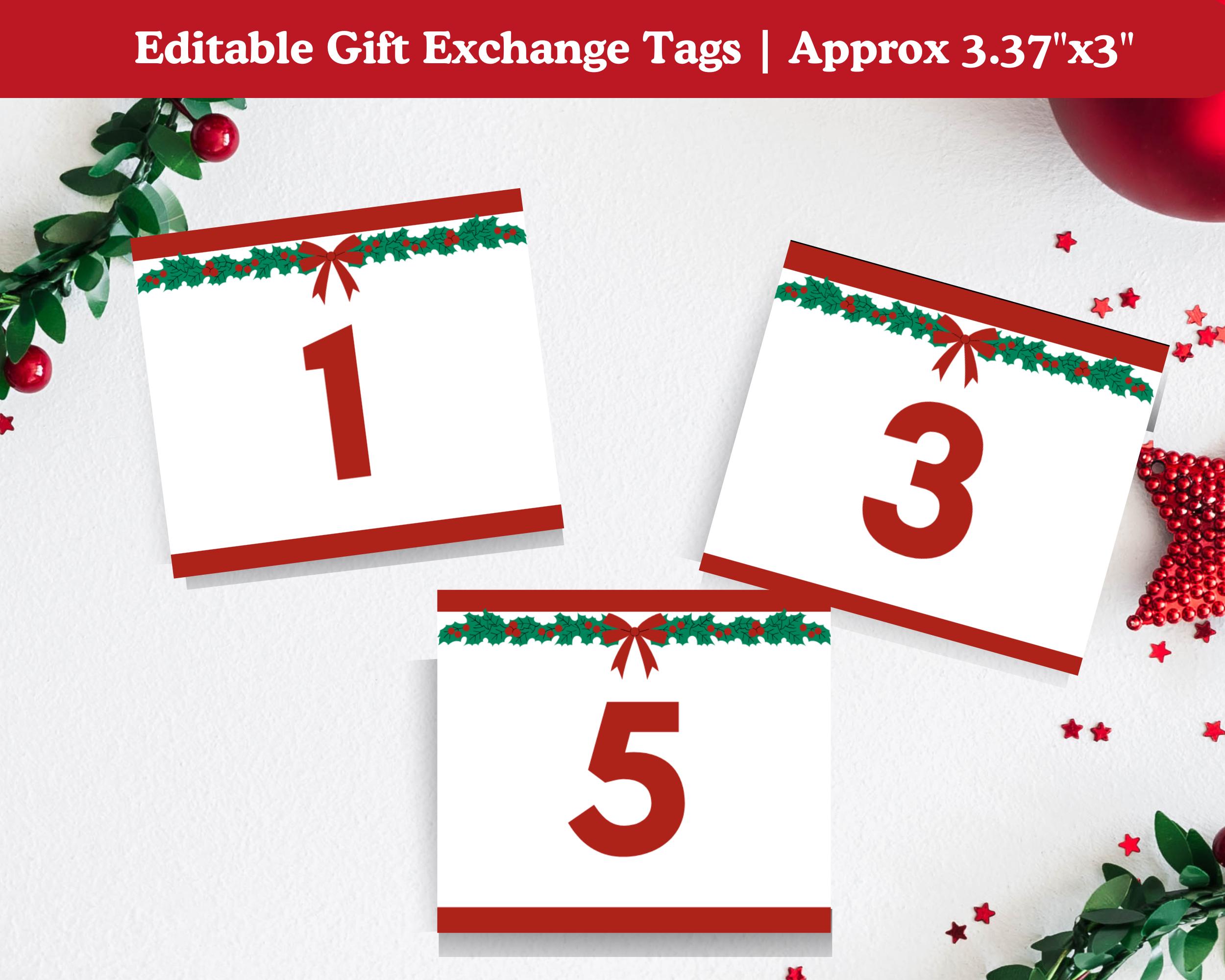 Gift Number Labels Editable Gift Exchange Number Cards, White Elephant Number Cards ...