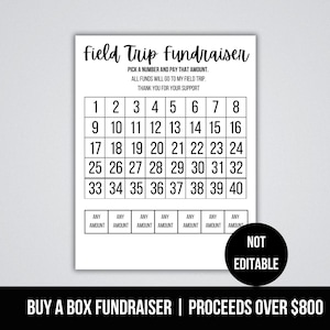Fill my board for field trip,Black out my Board, Donation Fundraiser Printable, Raise Money, Field Trip Fundraiser, pick a number fundraiser