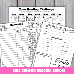 Monatliches Lesetagebuch für Juni, Kinder-Bundle für Juni, druckbare Sommer-Leserunde, Kinder-Lesebuchbericht, Kinder-Buch-Tracker, Lese-Challenge Sommer