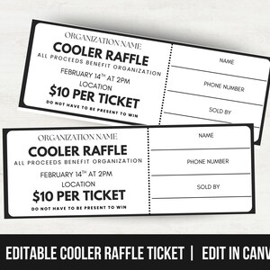 Editable Cooler Raffle Fundraiser Ticket Template, Raffle Fundraiser ...
