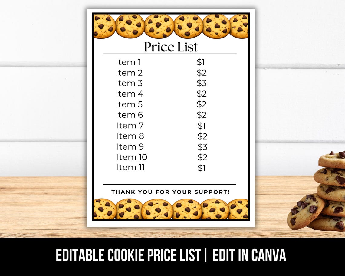 Cookie Menu.pdf Editable Cookie Menu Template, Cookie Price List Template, Bake Sale ...