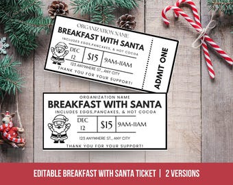 Boleto editable para el Desayuno con Santa Claus (recaudación de fondos), Boleto para el Desayuno Navideño, Venta de comidas para el Desayuno con Santa Claus (recaudación de fondos), Recaudación de fondos para la Iglesia/Asociación de Padres y Maestros