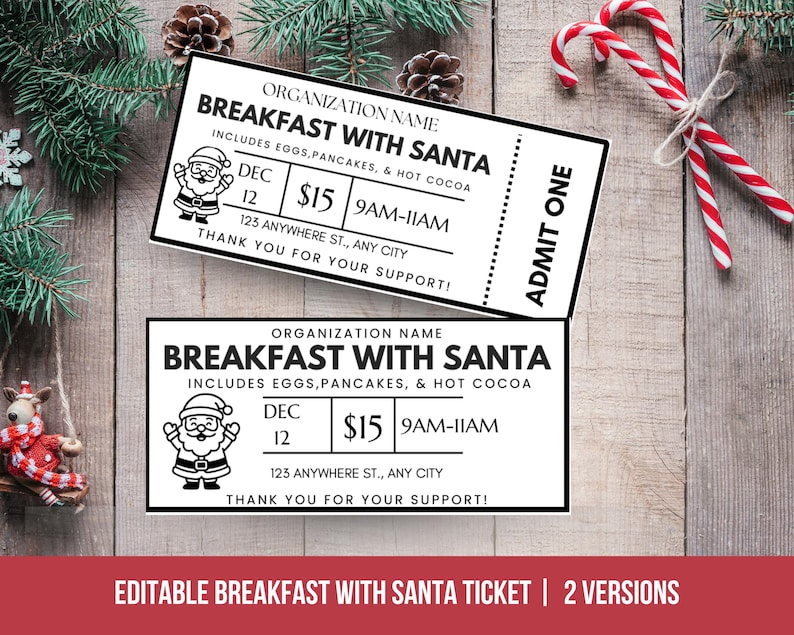 Editable Breakfast With Santa Fundraiser Ticket, Christmas Breakfast ...