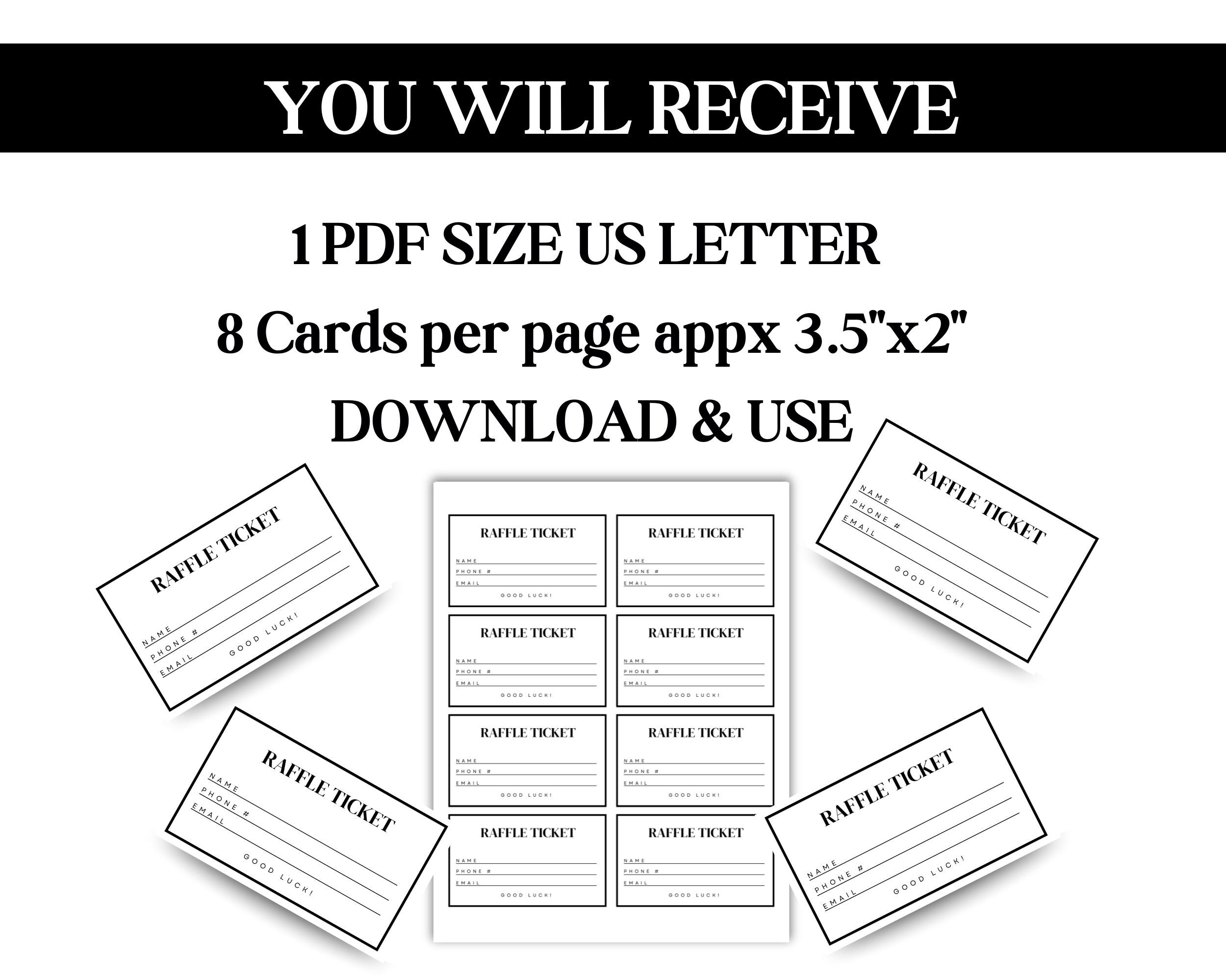 Printable Card For Raffer Raffle Tickets Ready to Print, Raffle Ticket, Raffle Cards, Drawing ...