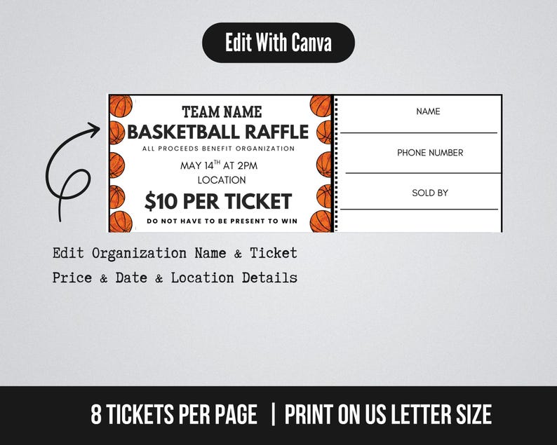 Editable Basketball Fundraiser Raffle Ticket Template, Raffle Ticket ...