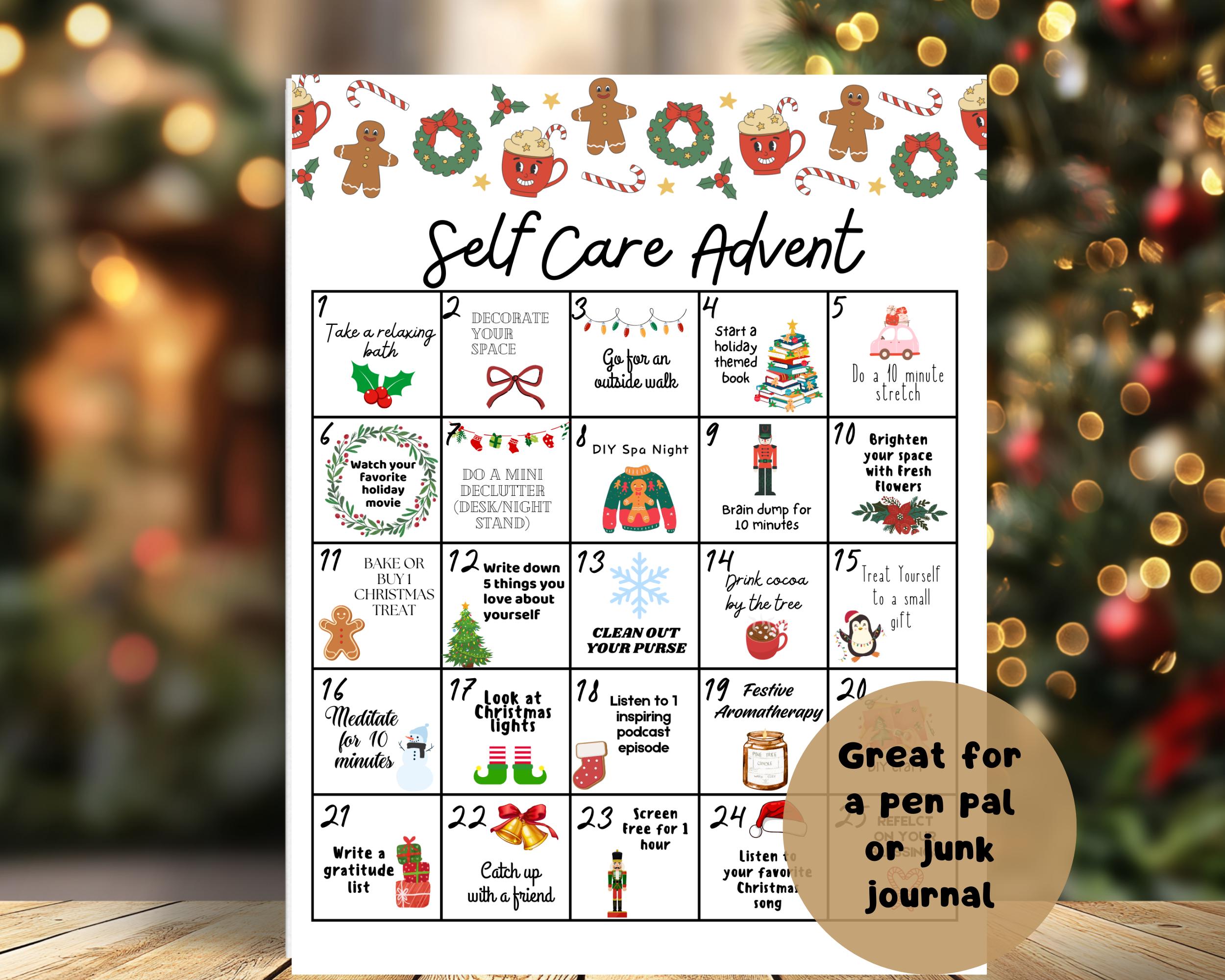 Self Care Advent Calendar, Mindfulness Advent, Self Care Holiday Advent