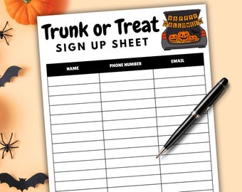 Trunk or Treat Sign Up Sheet, Halloween Trunk Or Treat SignUp Sheet PTA, Church Trunk Or Treat Sign Up Form, Trunk or Treat community event