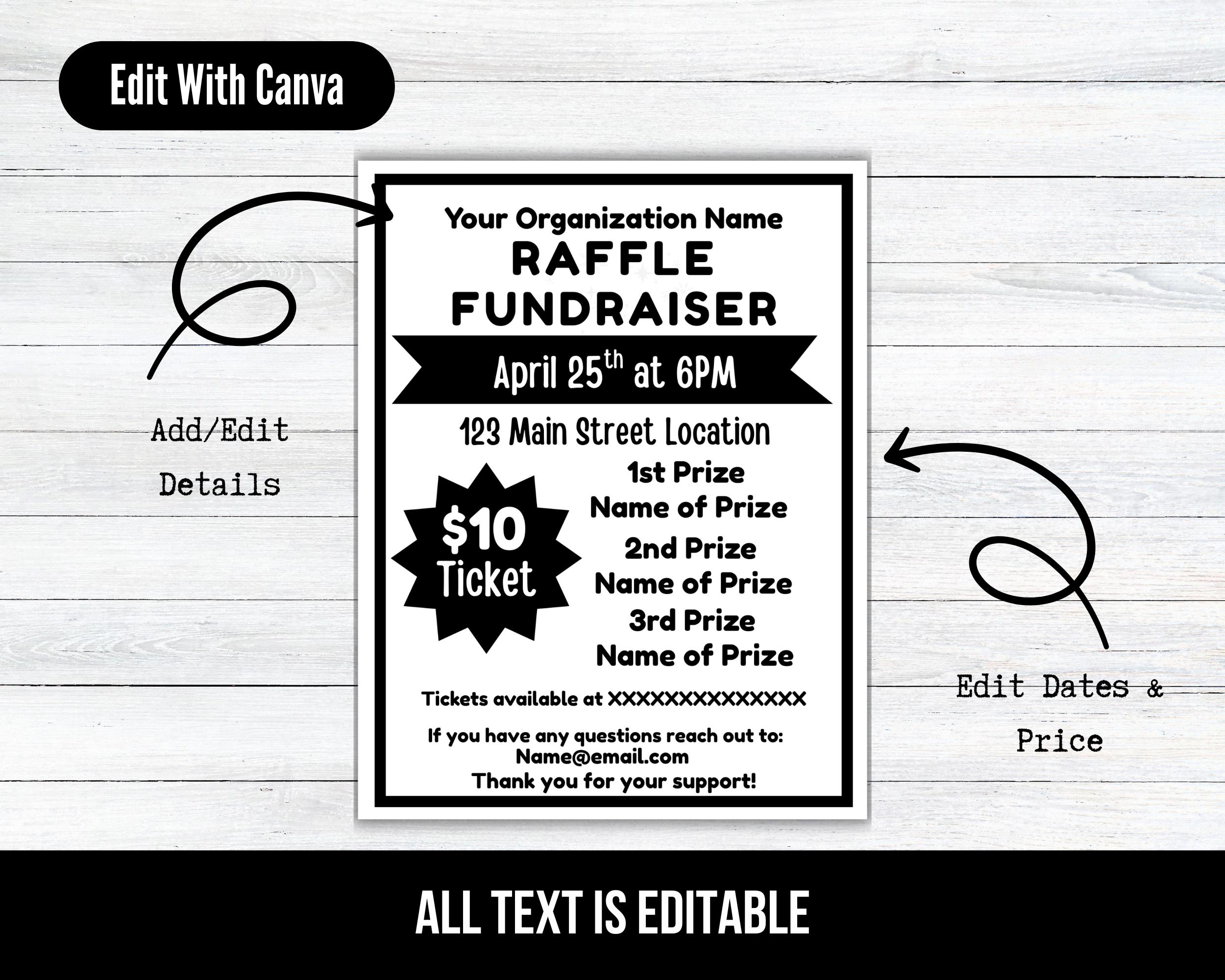 Pta Raffle Editable Raffle Ticket Fundraiser Flyer, Raffle Fundraiser Marketing ...