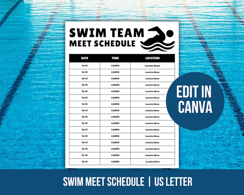 Editable Swim Meet Schedule Template, Swim Team Schedule, Swim Meet ...