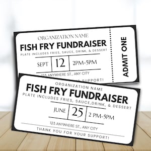 Fish Fry Fundraiser Ticket Template, Fish Fry Plate Sale Fundraiser Template, Fundraiser, Community Church Fundraiser, Benefit Plate Sale