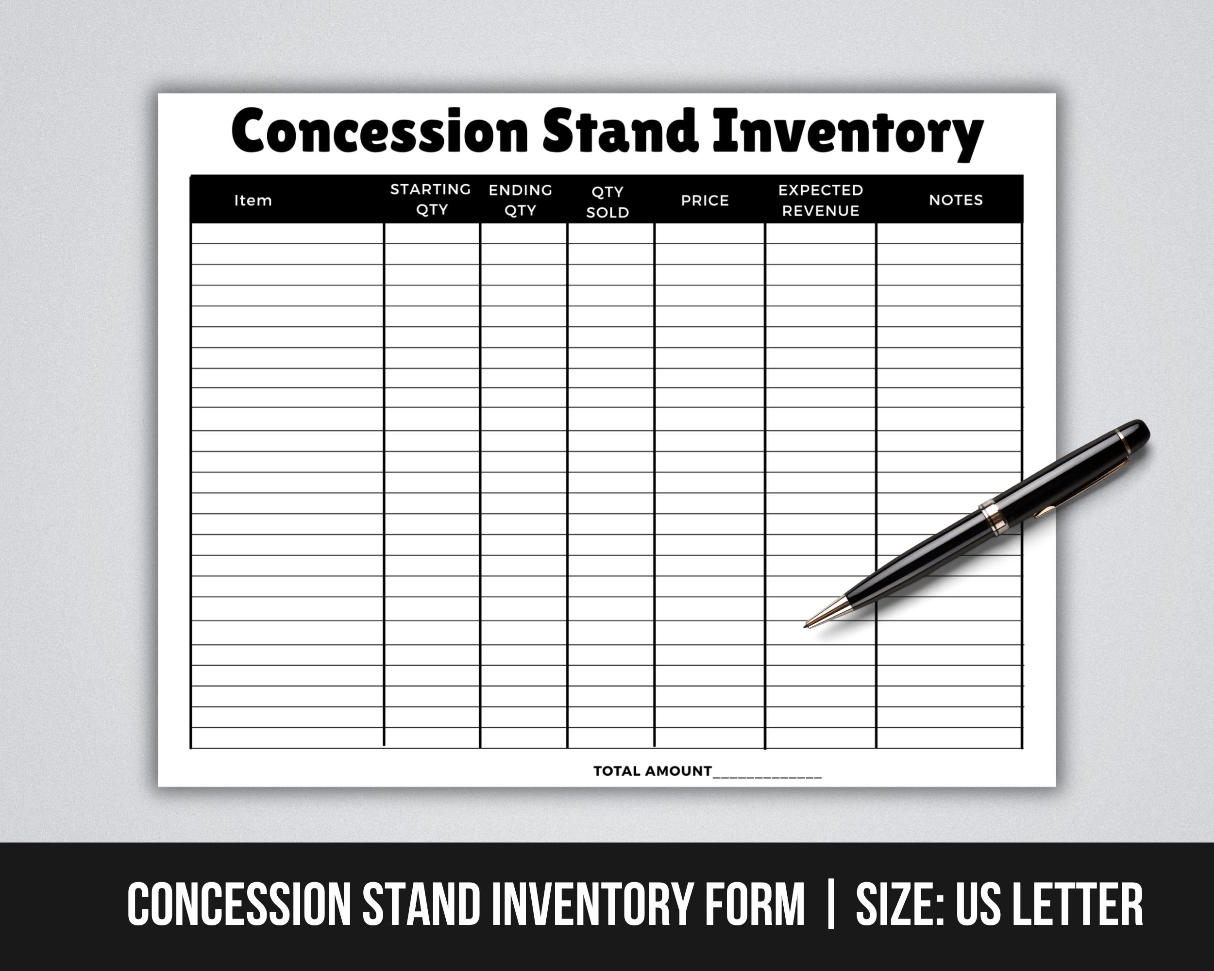 Concession Stand Inventory Form, Snack Inventory Tracker Form, Food ...