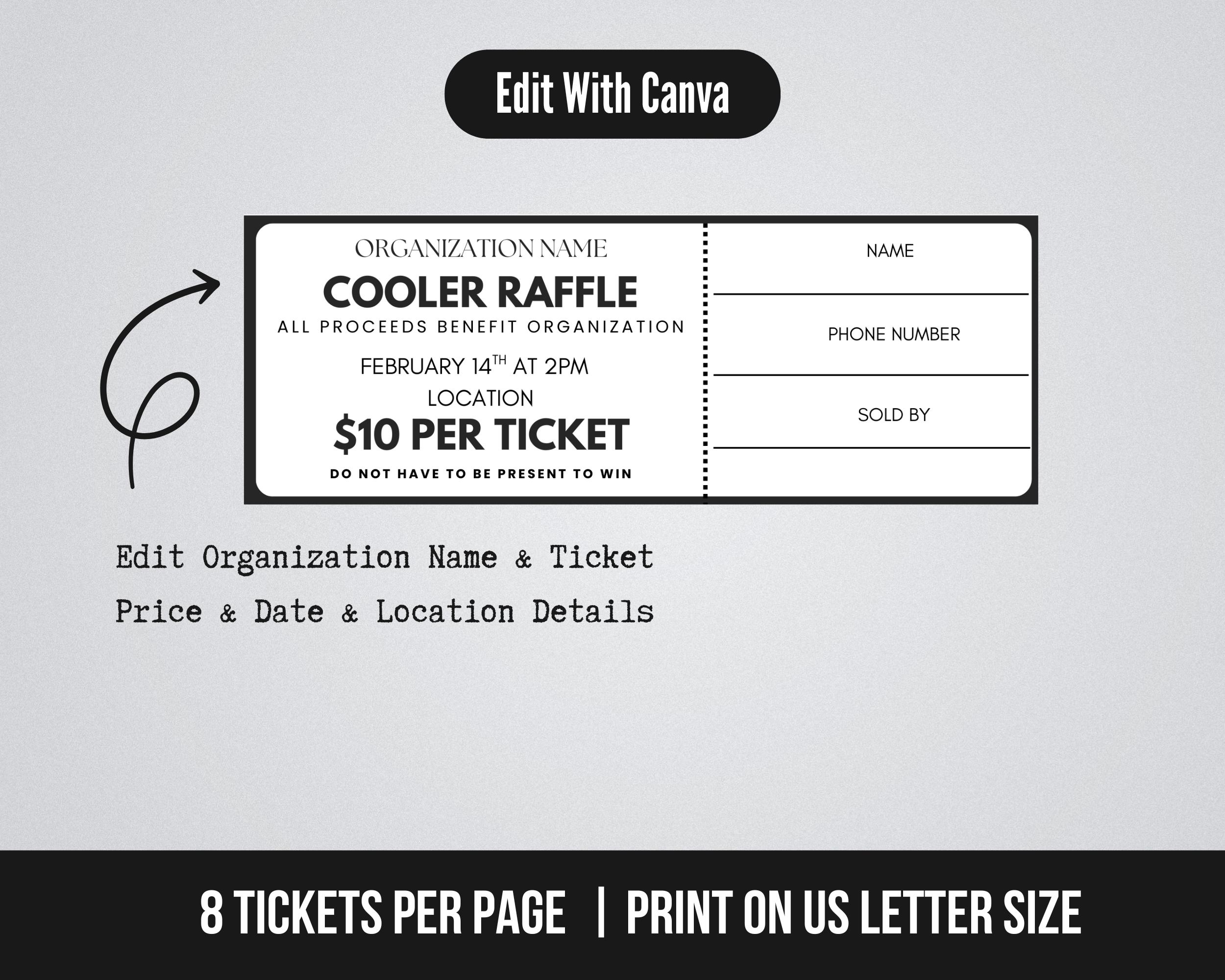 Editable Cooler Raffle Fundraiser Ticket Template, Raffle Fundraiser ...