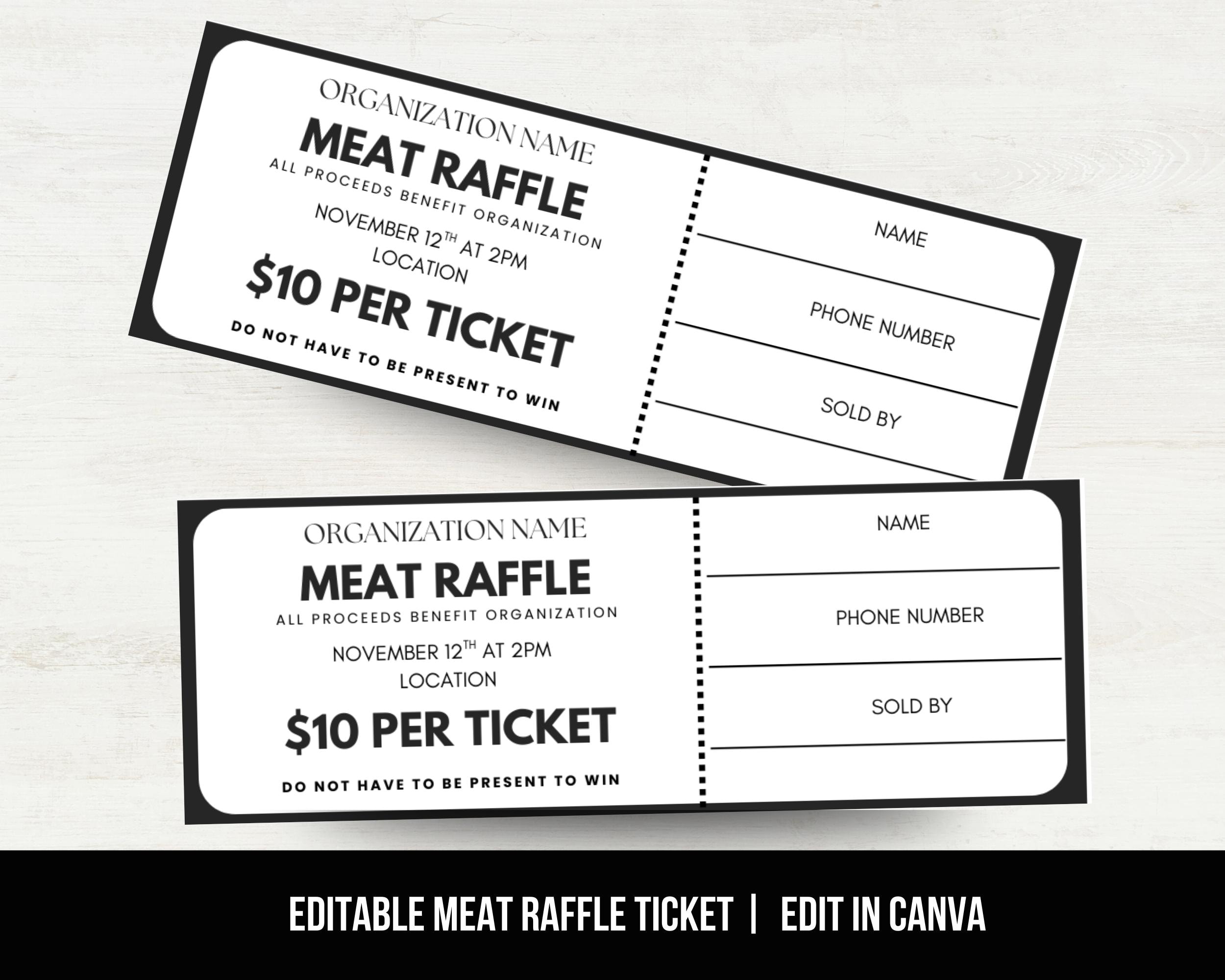Half Beef Raffle Editable Meat Raffle Ticket Template, Meat Raffle Fundraiser Ticket for ...