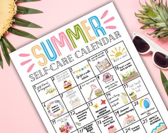 Self Care Summer Activity Calendar,  Wellness Activity Challenge, Summer Self Care, Mental Health Calendar, Wellness Calendar, Self Love