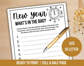 Oudejaarsavondspel What's in the Bag, NYE Party Icebreaker, Holiday Guess Game, Groepsnieuwjaarsfeestspel voor werk, gezin, kantoorspel
