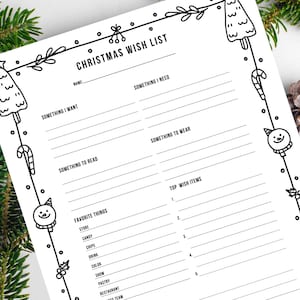 Weihnachtswunschliste, Weihnachten Wunschliste, Geschenk Fragebogen, wollen, brauchen, tragen, Lese-Favoriten-Liste, Färbung Lieblingssachen Liste