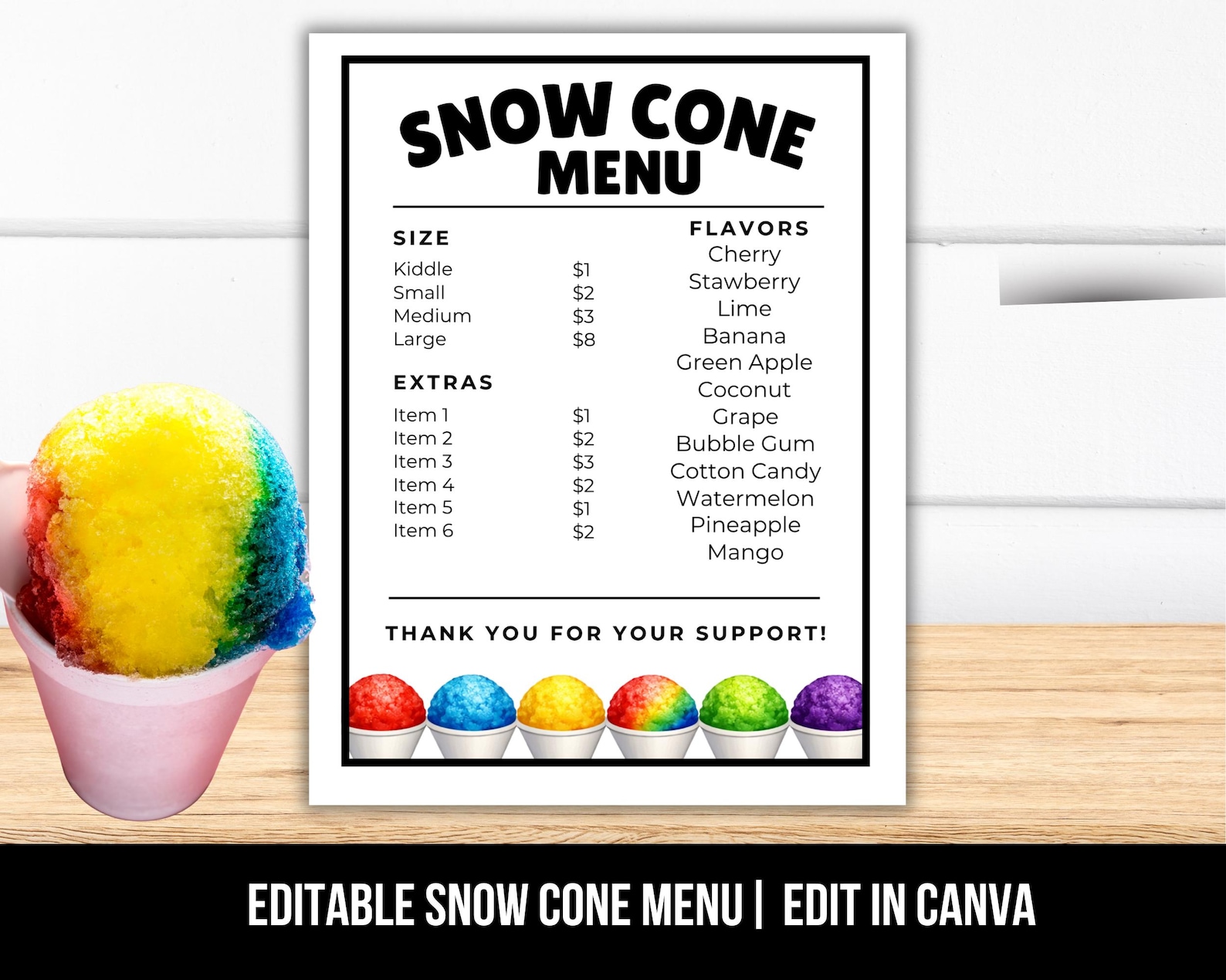 Snowbrew Menu Editable Snow Cone Menu Price List Template, Shaved Ice Menu, Snowball ...