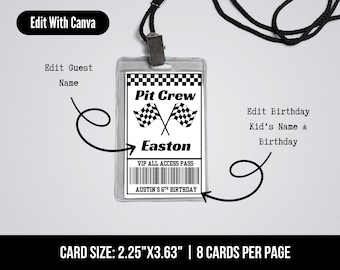 Pitcrew-badge voor verjaardag raceauto | Pit Crew VIP Pass| Bewerkbare VIP-pas pitcrew | twee snelle verjaardag | Gunst verjaardagsfeestje raceauto