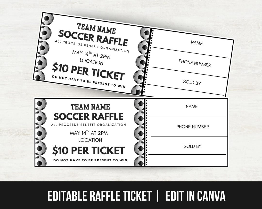 Editable Soccer Fundraiser Raffle Ticket Template, Raffle Ticket for ...