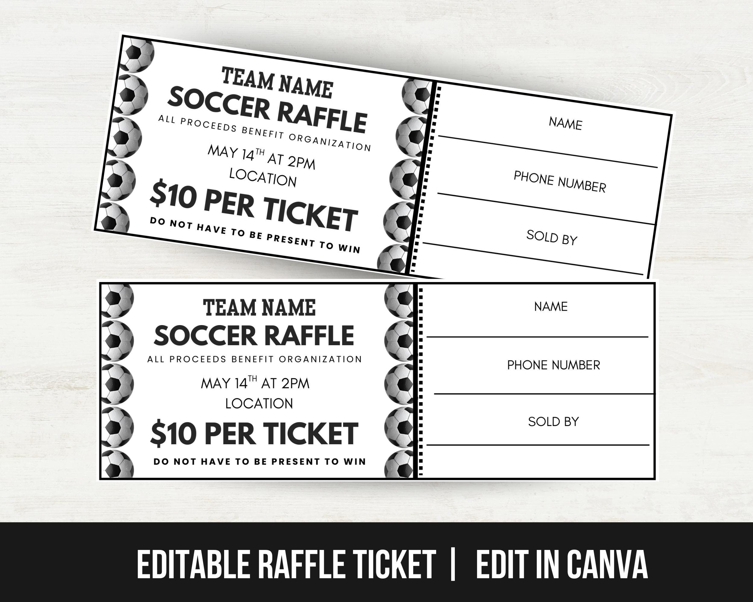 Support Our Team Raffle Editable Soccer Fundraiser Raffle Ticket Template, Raffle Ticket for ...